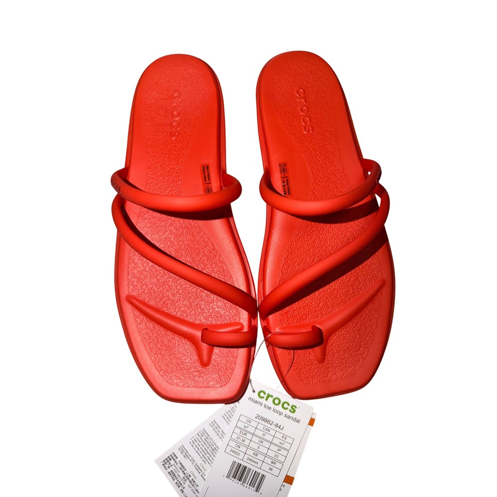 Crocs Women's Miami Top Loop Sandals Orange Size 7 Casual Slip-On Comfort Shoes